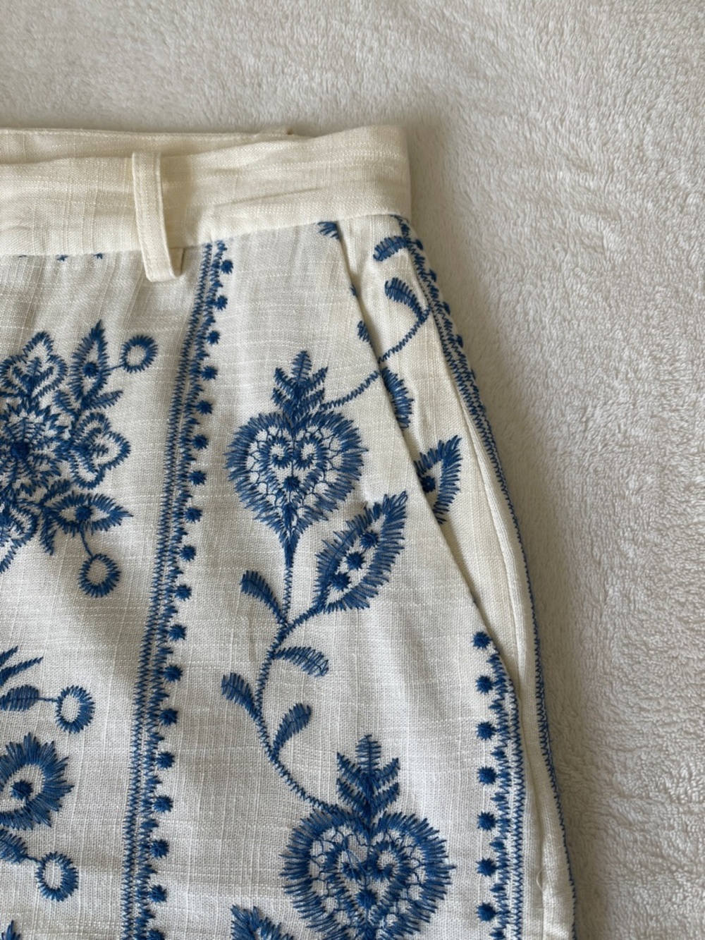 Zara Cream Pants with Blue Floral Embroidery - Picture 6 of 8